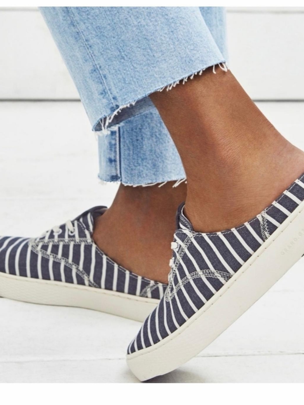 Cole Haan Navy and White Striped Slip-On Sneakers